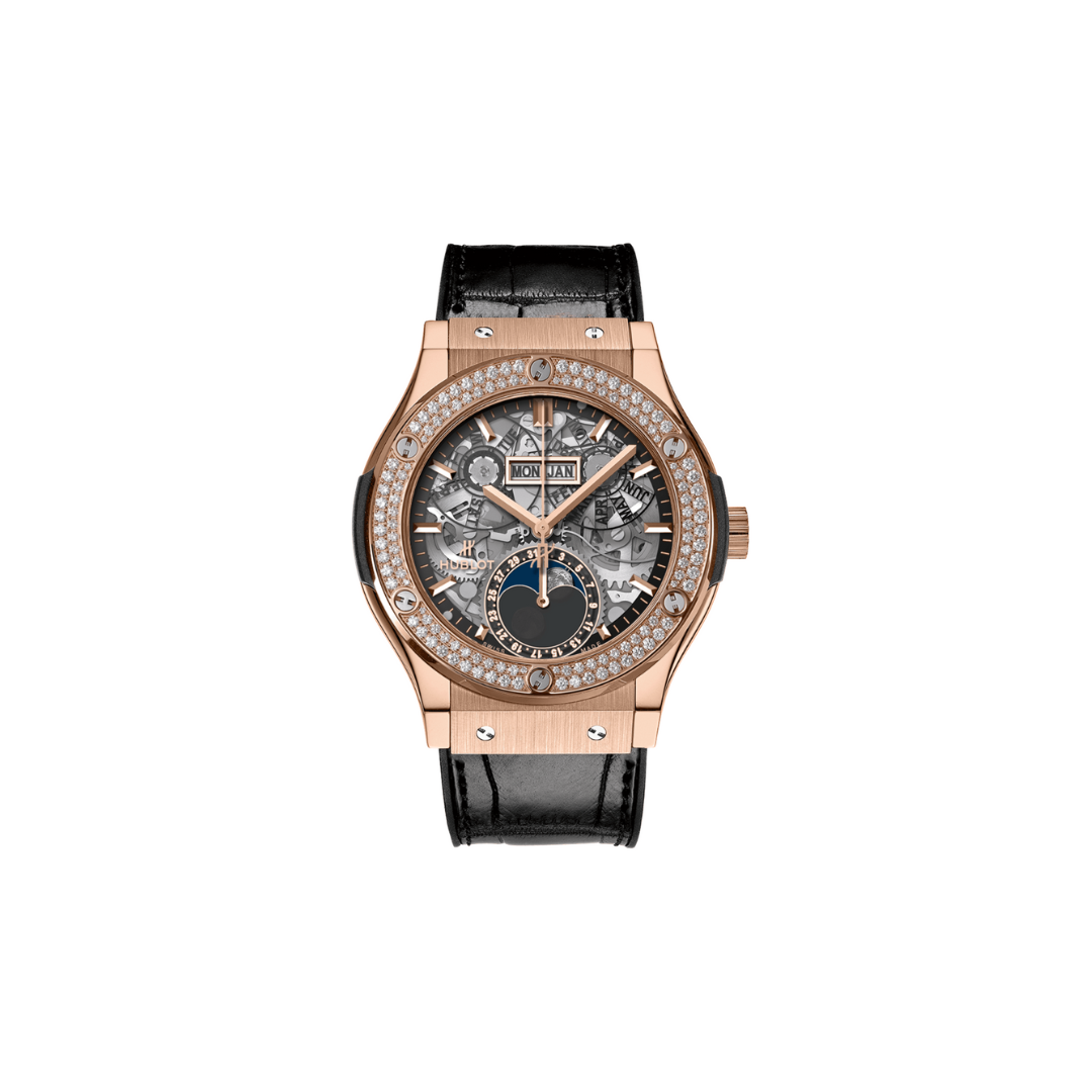 Men's watch / unisex  HUBLOT, Classic Fusion Aerofusion Moonphase King Gold Diamonds / 42mm, SKU: 547.OX.0180.LR.1104 | timeolution.com