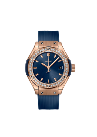 Ladies' watch  HUBLOT, Classic Fusion King Gold Blue Diamonds / 29mm, SKU: 591.OX.7180.RX.1204 | timeolution.com