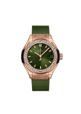 Ladies' watch  HUBLOT, Classic Fusion King Gold Green Diamonds / 29mm, SKU: 591.OX.8980.RX.1204 | timeolution.com