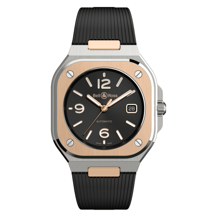 Men's watch / unisex  BELL & ROSS, BR 05 Black Steel & Gold / 40mm, SKU: BR05A-BL-STPG/SRB | timeolution.com