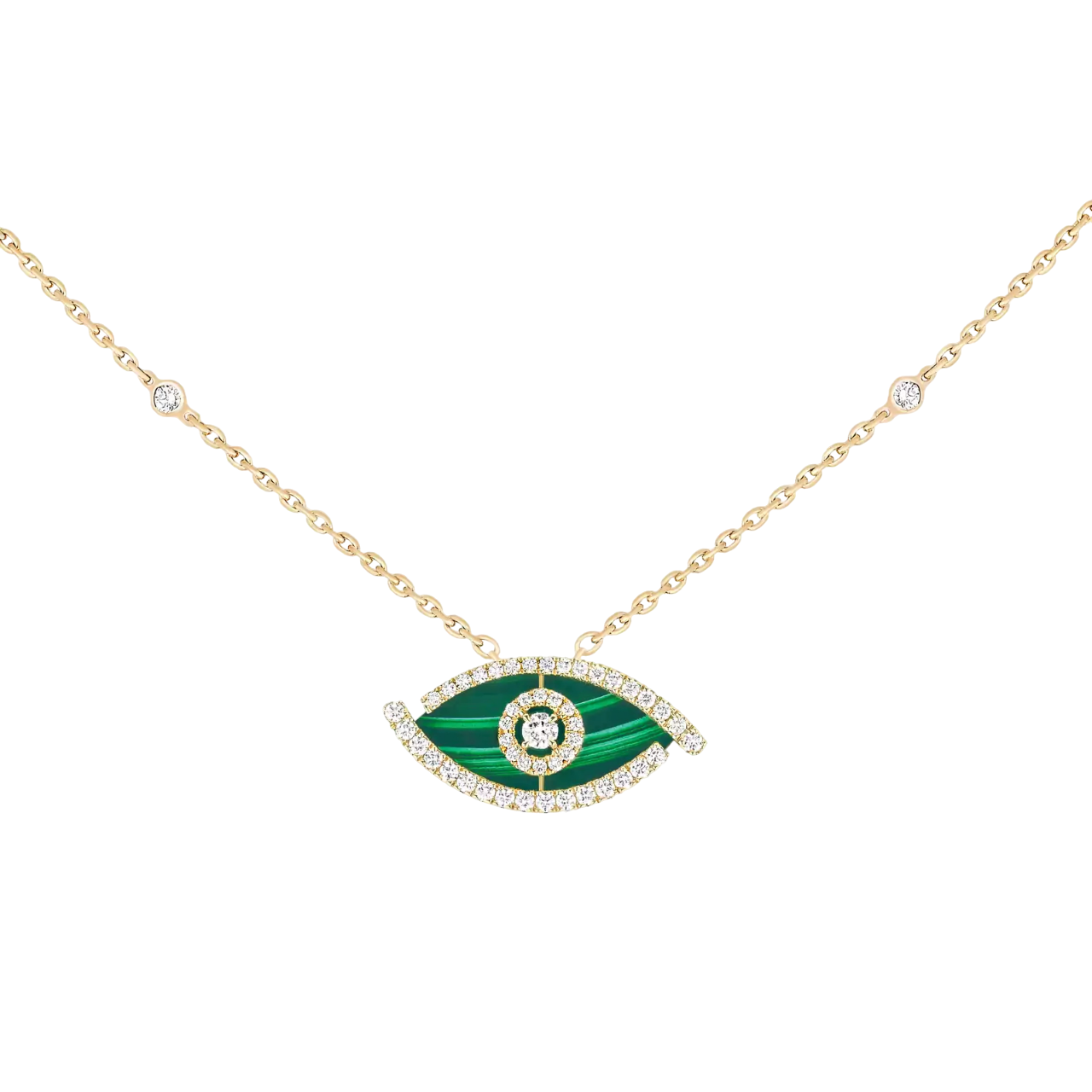 Women Jewellery  MESSIKA, Lucky Eye Pave Malachite Necklace, SKU: 12592-YG | timeolution.com