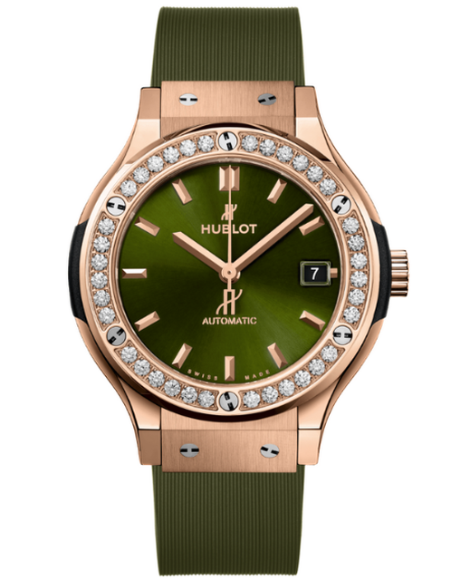 Ladies' watch  HUBLOT, Classic Fusion King Gold Green Diamonds / 38mm, SKU: 565.OX.8980.RX.1204 | timeolution.com