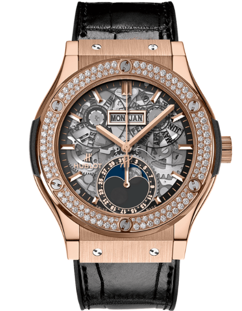 Men's watch / unisex  HUBLOT, Classic Fusion Aerofusion Moonphase King Gold Diamonds / 42mm, SKU: 547.OX.0180.LR.1104 | timeolution.com