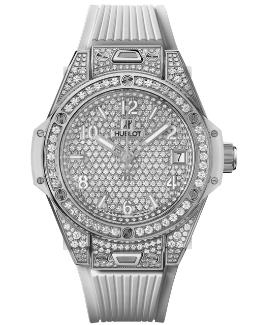 Men's watch / unisex  HUBLOT, One Click Steel White Full Pave / 39mm, SKU: 465.SE.9010.RW.1604 | timeolution.com