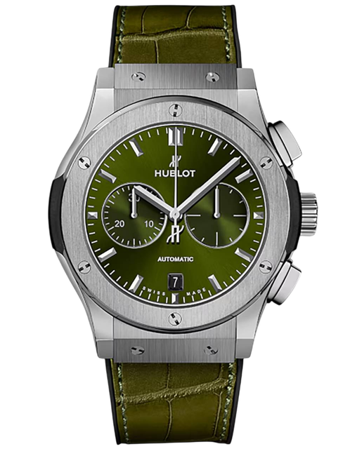 Men's watch / unisex  HUBLOT, Classic Fusion Chronograph Titanium Green / 42mm, SKU: 541.NX.8970.LR | timeolution.com