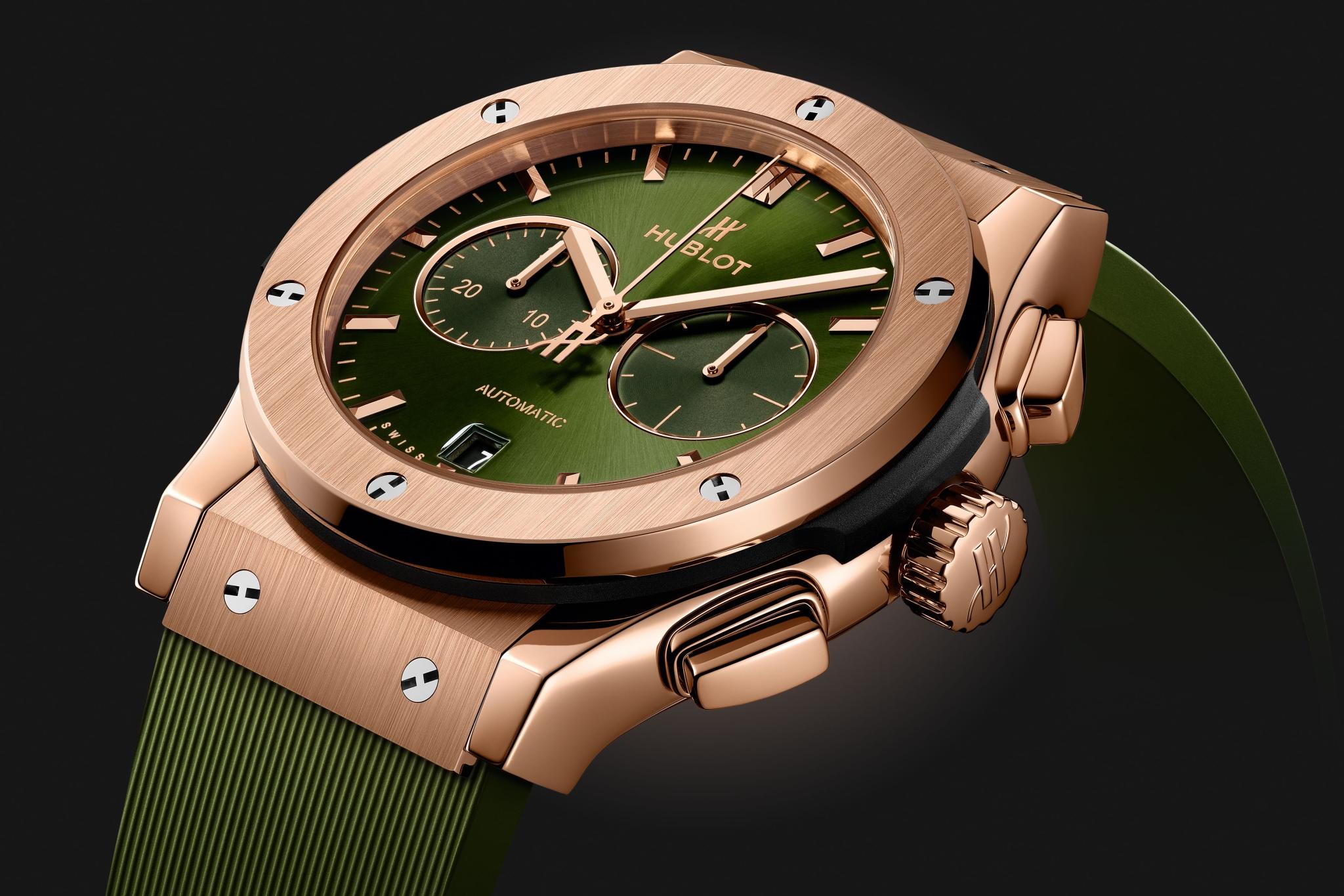 Men's watch / unisex  HUBLOT, Classic Fusion Chronograph King Gold Green  / 42mm, SKU: 541.OX.8980.RX | timeolution.com