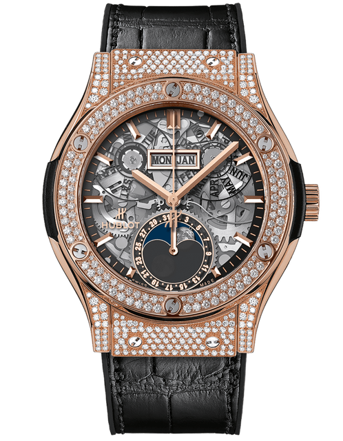 Men's watch / unisex  HUBLOT, Classic Fusion Aerofusion Moonphase King Gold Pave / 42mm, SKU: 547.OX.0180.LR.1704 | timeolution.com