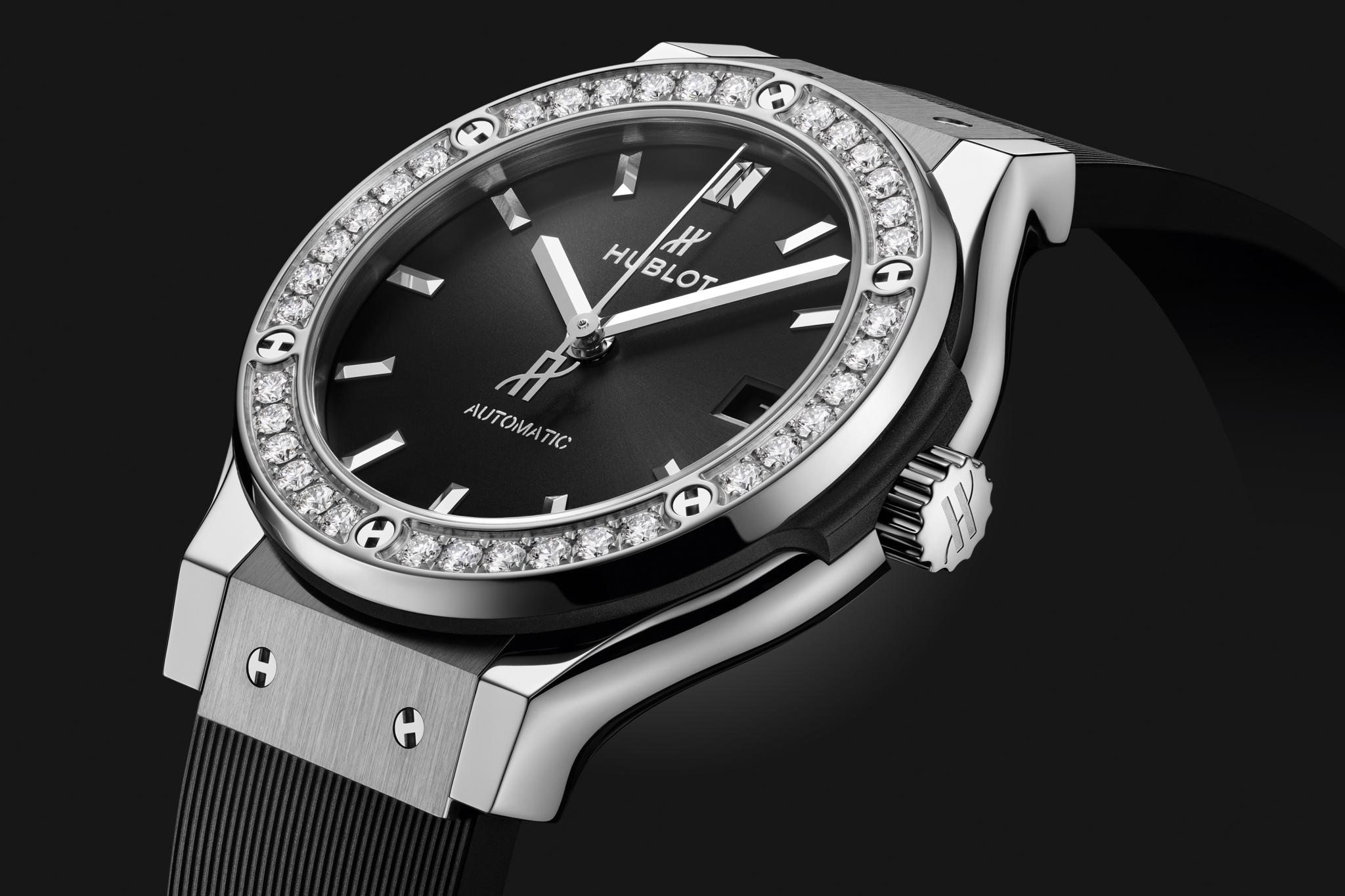 Men's watch / unisex  HUBLOT, Classic Fusion Titanium Diamonds / 38mm, SKU: 565.NX.1470.RX.1204 | timeolution.com