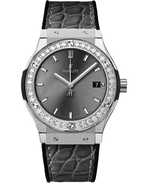 Ladies' watch  HUBLOT, Classic Fusion Titanium Diamonds / 33mm, SKU: 581.NX.7071.LR.1104 | timeolution.com