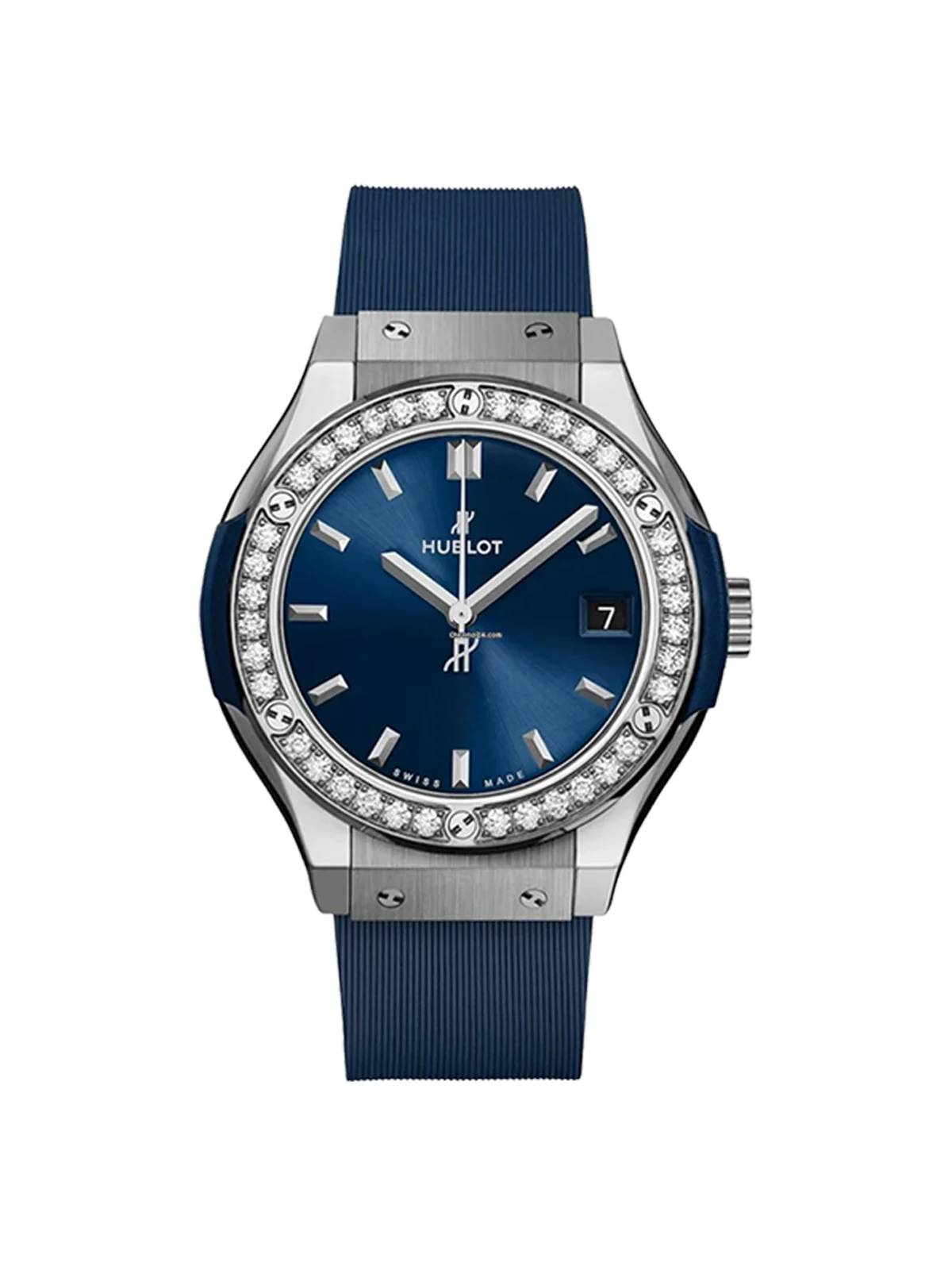 Ladies' watch  HUBLOT, Classic Fusion Titanium Blue Diamonds / 33mm, SKU: 581.NX.7170.RX.1104 | timeolution.com