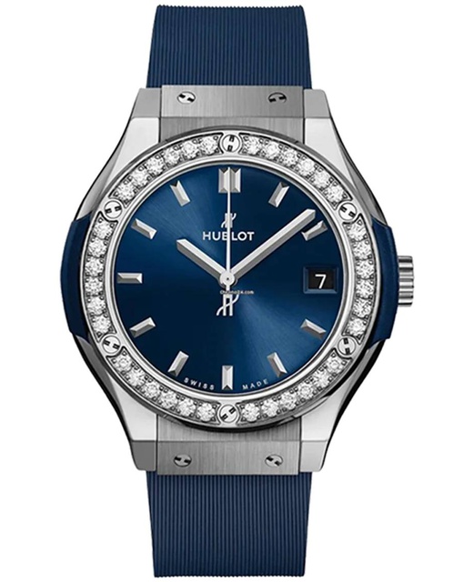 Ladies' watch  HUBLOT, Classic Fusion Titanium Blue Diamonds / 33mm, SKU: 581.NX.7170.RX.1104 | timeolution.com