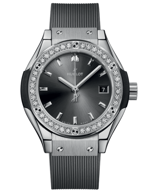 Ladies' watch  HUBLOT, Classic Fusion Titanium Grey Diamonds / 29mm, SKU: 591.NX.7070.RX.1204 | timeolution.com