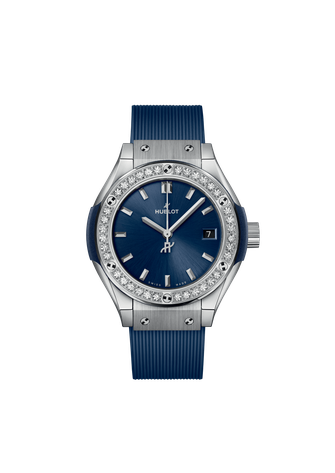 Ladies' watch  HUBLOT, Classic Fusion Titanium Blue Diamonds / 29mm, SKU: 591.NX.7170.RX.1204 | timeolution.com