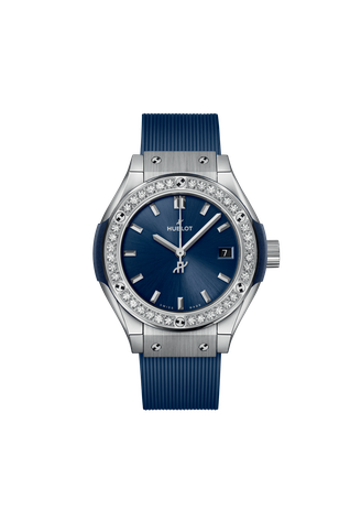 Ladies' watch  HUBLOT, Classic Fusion Titanium Blue Diamonds / 29mm, SKU: 591.NX.7170.RX.1204 | timeolution.com