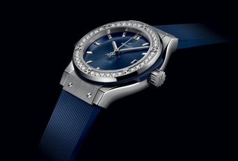 Ladies' watch  HUBLOT, Classic Fusion Titanium Blue Diamonds / 29mm, SKU: 591.NX.7170.RX.1204 | timeolution.com