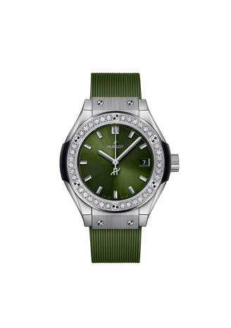 Ladies' watch  HUBLOT, Classic Fusion Titanium Green Diamonds / 29mm, SKU: 591.NX.8970.RX.1204 | timeolution.com