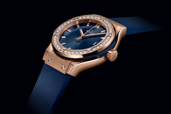 Ladies' watch  HUBLOT, Classic Fusion King Gold Blue Diamonds / 29mm, SKU: 591.OX.7180.RX.1204 | timeolution.com