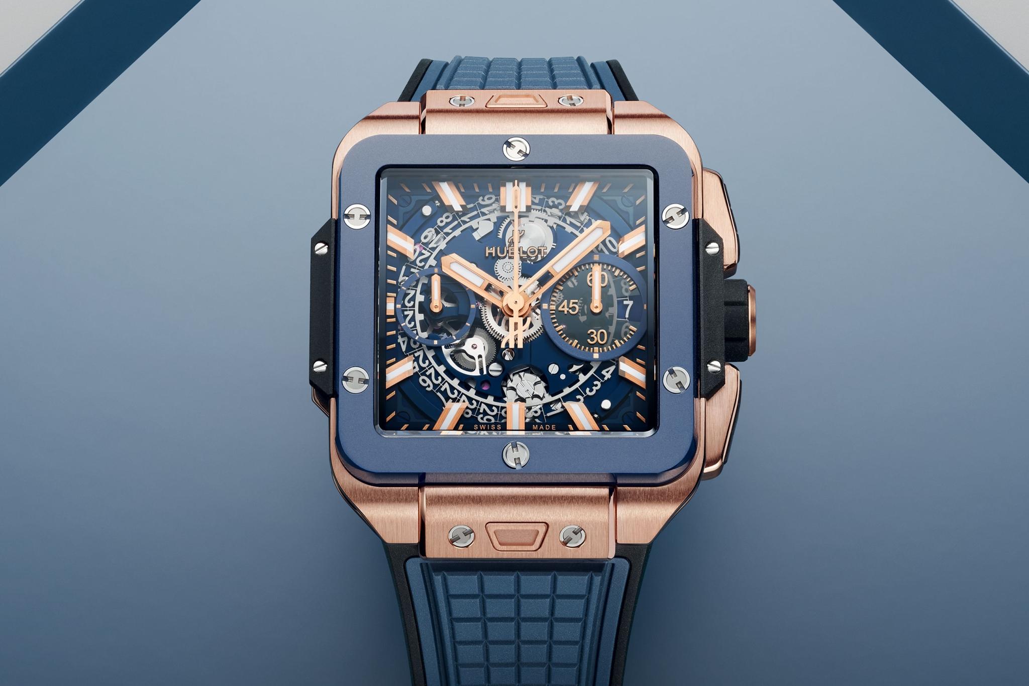 Men's watch / unisex  HUBLOT, Square Bang Unico King Gold Blue Ceramic / 42mm, SKU: 821.OL.5180.RX | timeolution.com