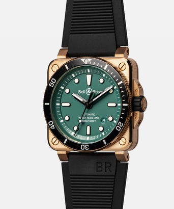 Men's watch / unisex  BELL & ROSS, BR 03-92 Diver Black & Green Bronze / 42mm, SKU: BR0392-D-LT-BR/SRB | timeolution.com