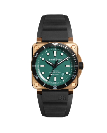 Men's watch / unisex  BELL & ROSS, BR 03-92 Diver Black & Green Bronze / 42mm, SKU: BR0392-D-LT-BR/SRB | timeolution.com