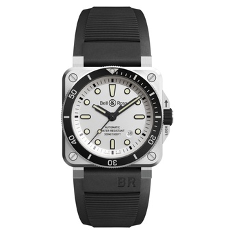 Men's watch / unisex  BELL & ROSS, BR 03-92 Diver White / 42mm, SKU: BR0392-D-WH-ST/SRB | timeolution.com