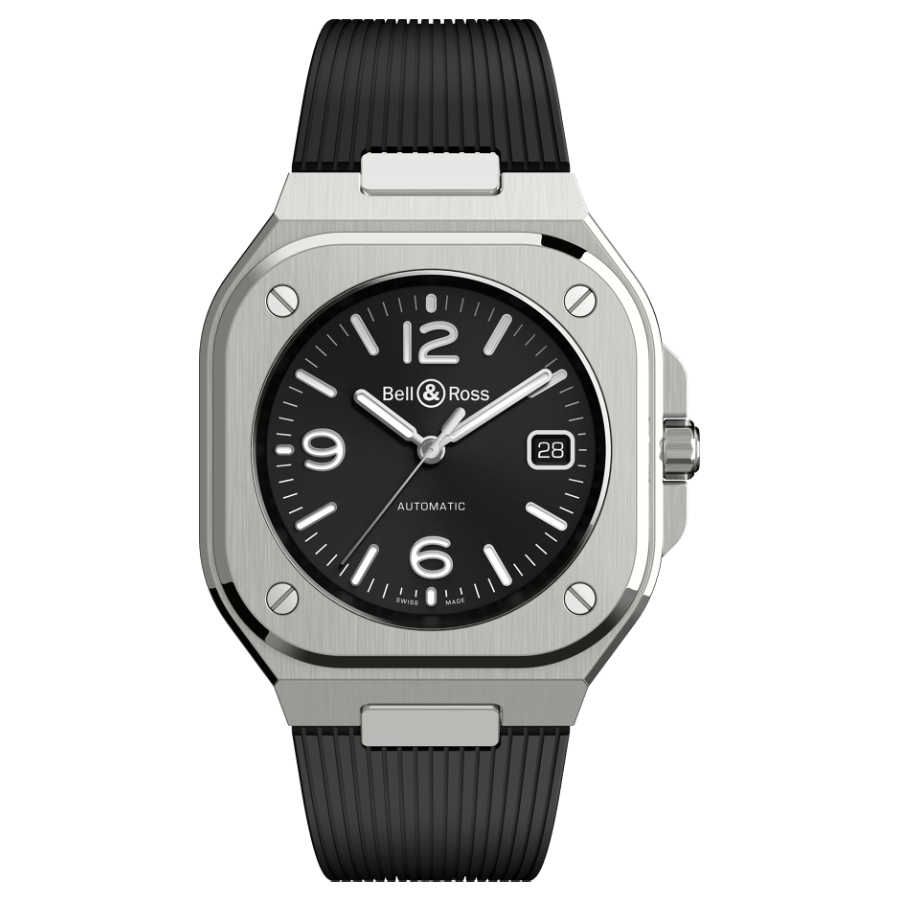 Men's watch / unisex BELL & ROSS, BR 05 Black Steel / 40mm, SKU: BR05A-BL-ST/SRB | timeolution.com