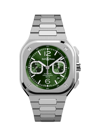 Men's watch / unisex  BELL & ROSS, BR 05 Chrono Green Steel / 42mm, SKU: BR05C-GN-ST/SST | timeolution.com