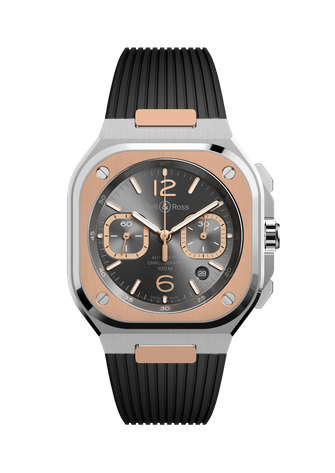 Men's watch / unisex  BELL & ROSS, BR 05 Chrono Grey Steel & Gold / 42mm, SKU: BR05C-RTH-STPG/SRB | timeolution.com