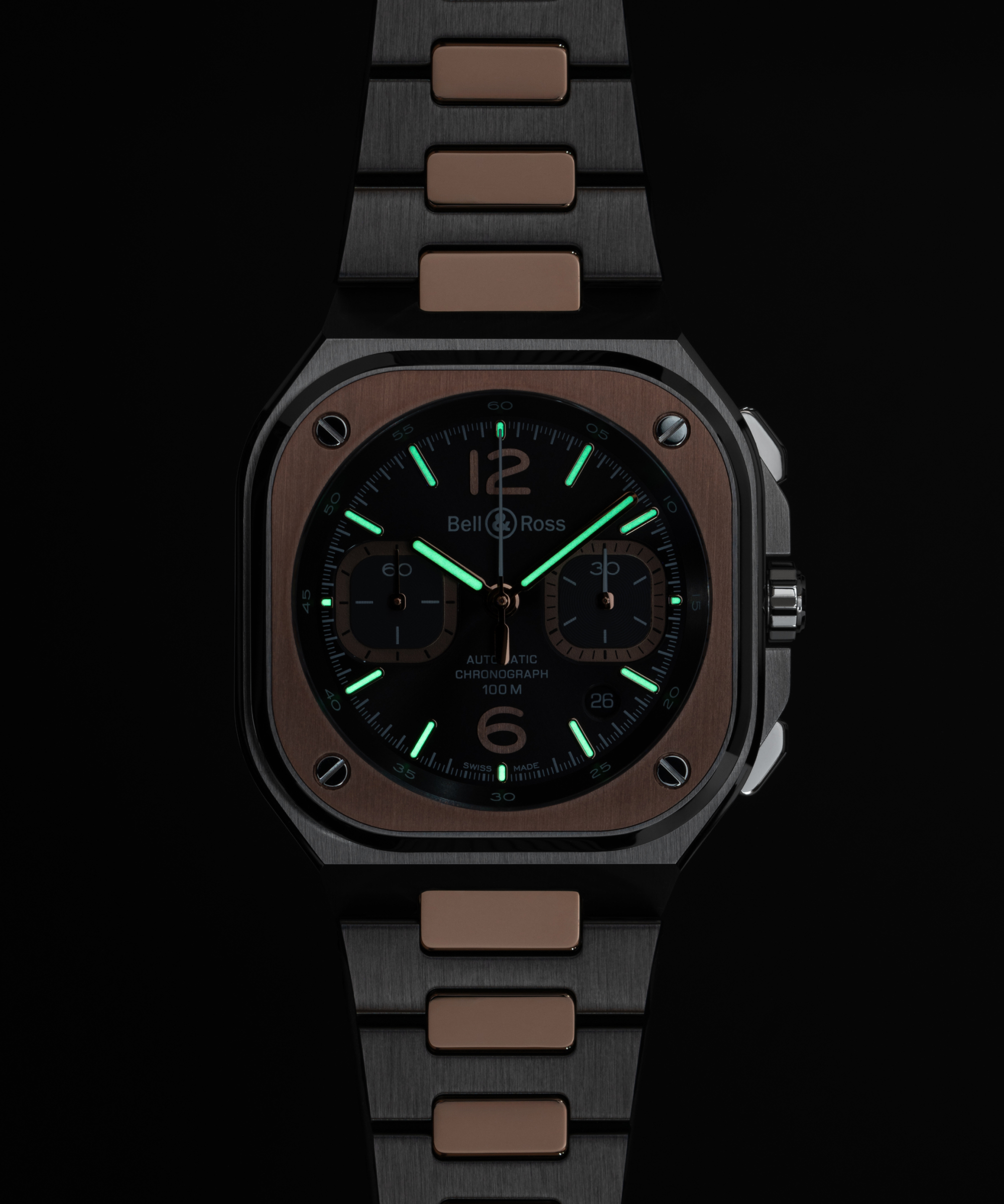 Men's watch / unisex  BELL & ROSS, BR 05 Chrono Grey Steel & Gold / 42mm, SKU: BR05C-RTH-STPG/SSG | timeolution.com